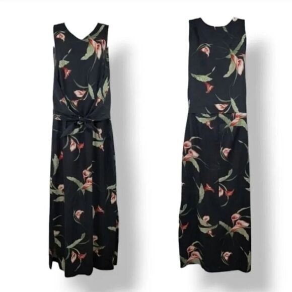Vintage Tommy Bahama 100% Silk Floral Wrap Tie Front Maxi Dress Size Small - Picture 2 of 11